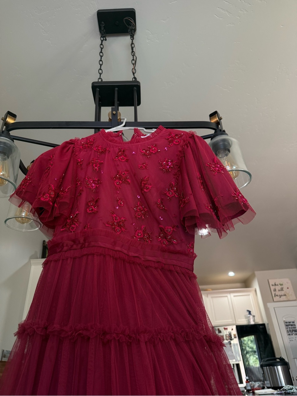 Ivy City Co Burgundy Embellished Tulle Dress